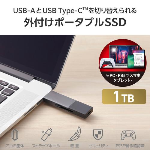 エレコム ESD-EWC1000GBK USB Type-C USB-A対応 外付けポータブルSSD