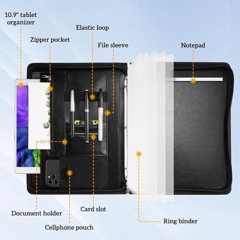 ProCase 多機能バインダー、ジッパー付き フォルダー クリアファイルとメモ帳付属 a4 ノートカバー 書類ホルダー - ブラック｜best-filled-shop｜02