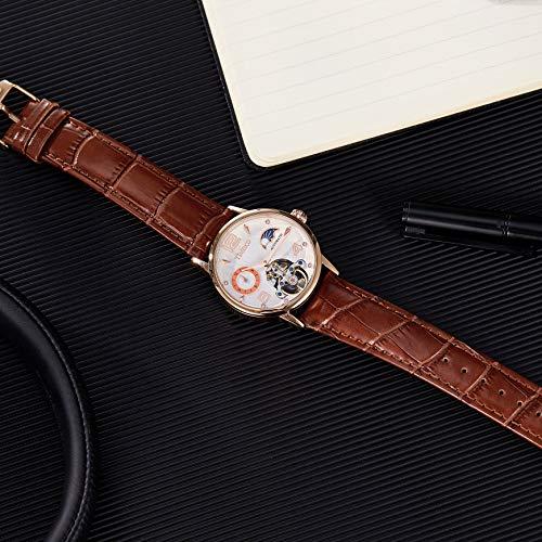 TIME100 Mens Automatic Mechanical Wrist Watches Leather Sun Moon Phrase Luxury Skeleton Luminous Hands Self-Wind Watch Rose Gold 並行輸入品｜best-importer｜06