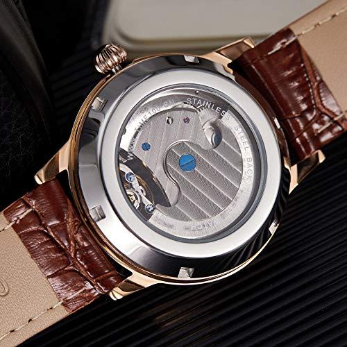 TIME100 Mens Automatic Mechanical Wrist Watches Leather Sun Moon Phrase Luxury Skeleton Luminous Hands Self-Wind Watch Rose Gold 並行輸入品｜best-importer｜08
