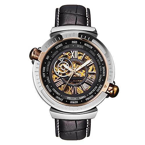 SALUT MONDE Men's Wrist Watches Hand Assembled Mechanical Man Watch Italian Leather Straps Waterproof (Silver Gold) 並行輸入品｜best-importer｜02