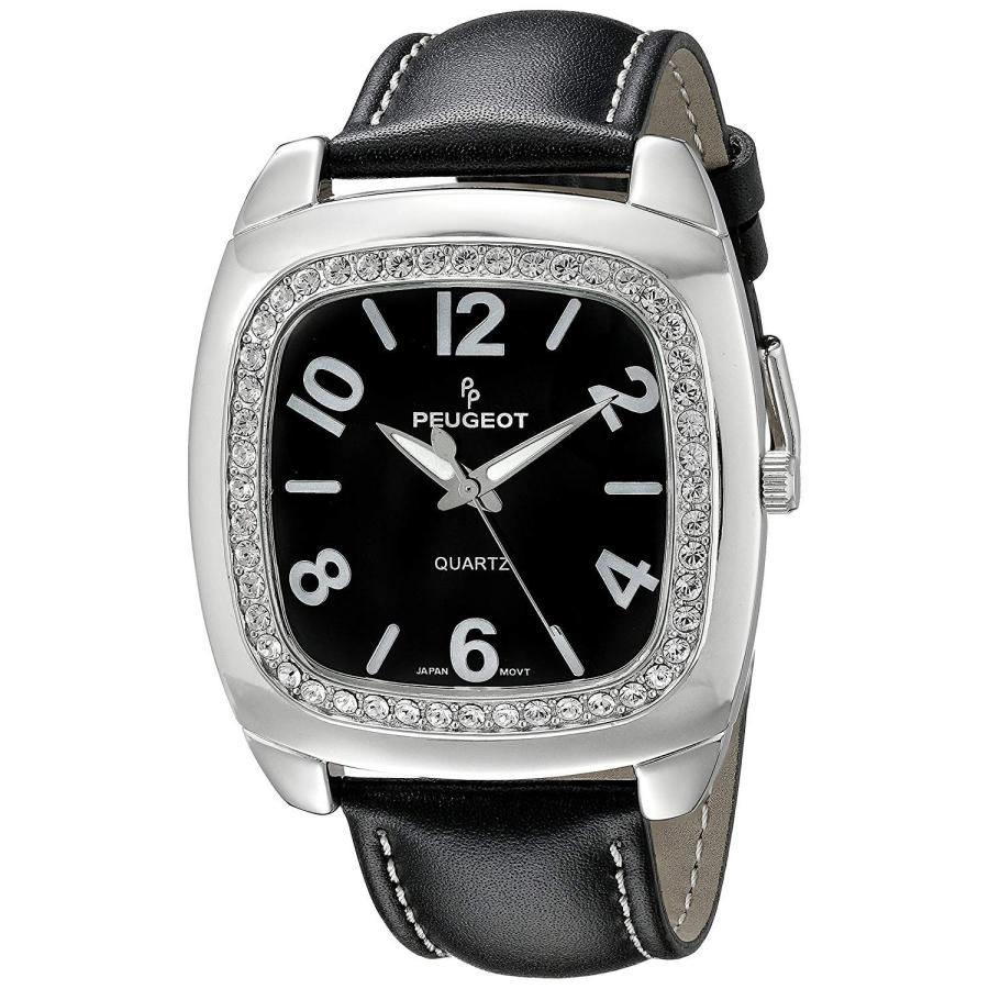 Peugeot Women's . Crystal Accented Leather Strap Watch - Silver/Black