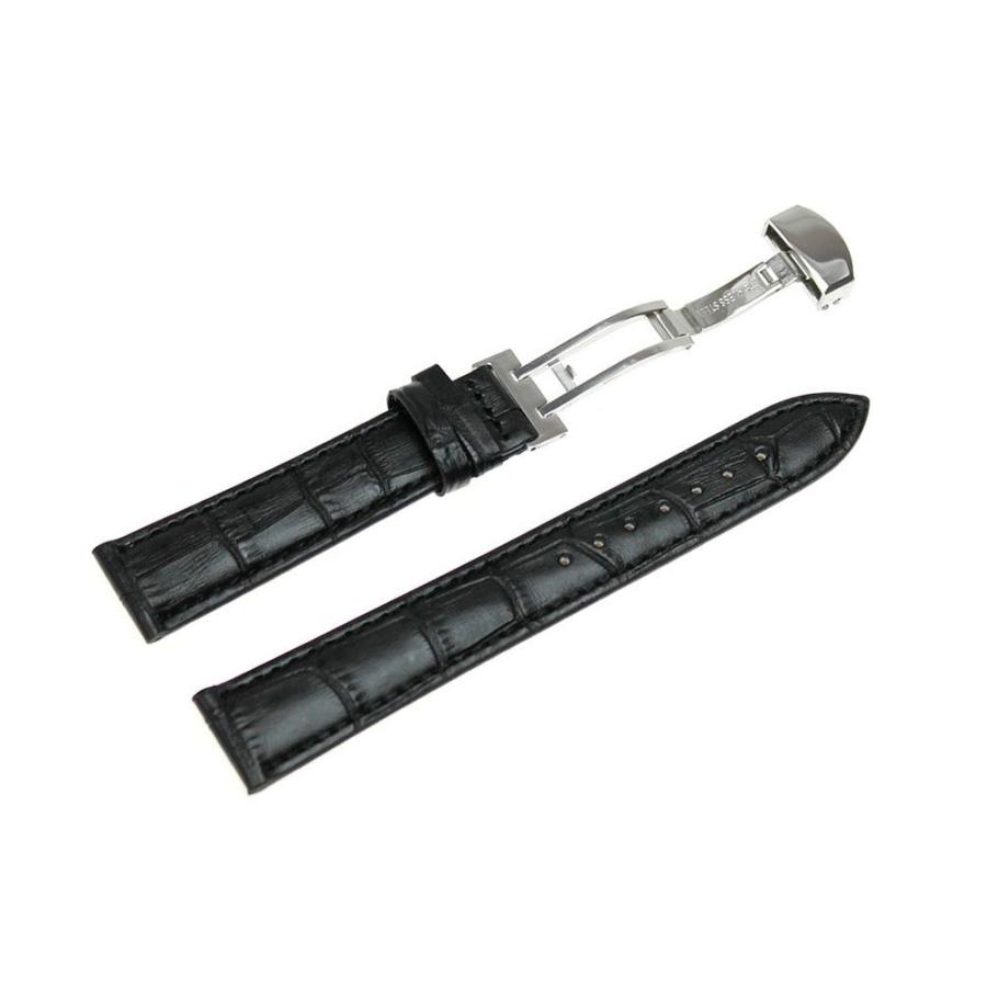 RECHERE 時計バンド 16mm ブラック 本革 Dバックル（フォールディングクラスプ）付き 交換ベルトの画像