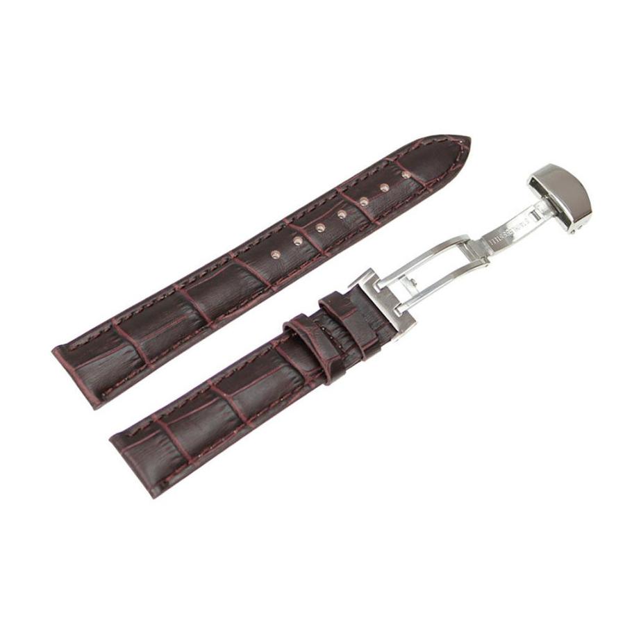 RECHERE クロコダイル型押しレザー 腕時計ベルト Dバックル ブラウン 16mm 交換バンドの画像