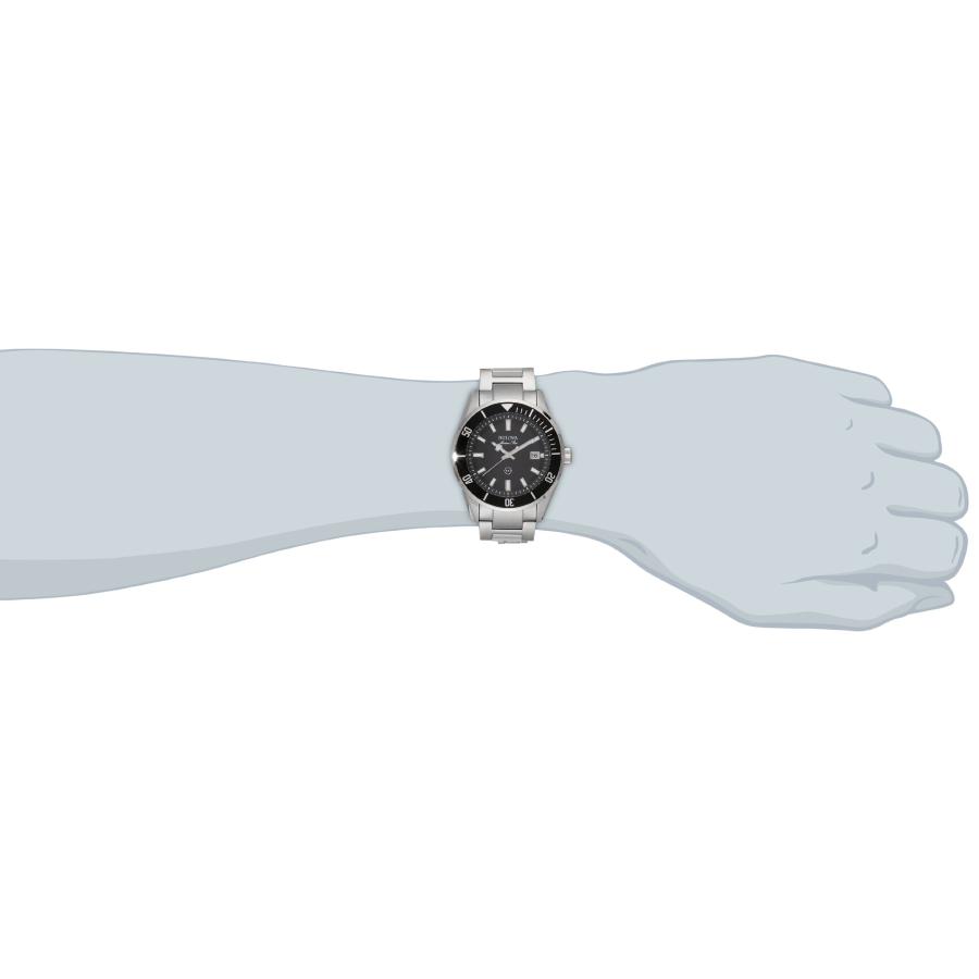 BULOVA マリンスター 98B203 メンズ 3針 日付表示 クォーツ ステンレスブレスレット ブラックダイヤル腕時計の画像