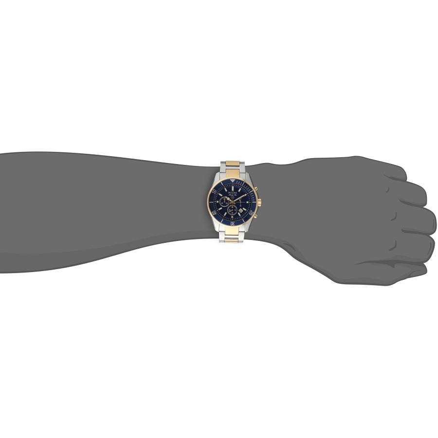 Bulova Marine Star メンズ 98B230 クロノグラフ ツートーンゴールド ブルーダイヤル 100m防水 腕時計の画像