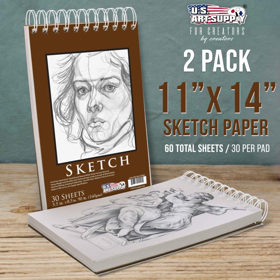 U.S. Art Supply 5.5 x 8.5 Premium Heavy-Weight Paper Spiral Bound Sketch Pad， 90 Pound (160gsm)， Pad of 30-Sheets by US Art Supply_1