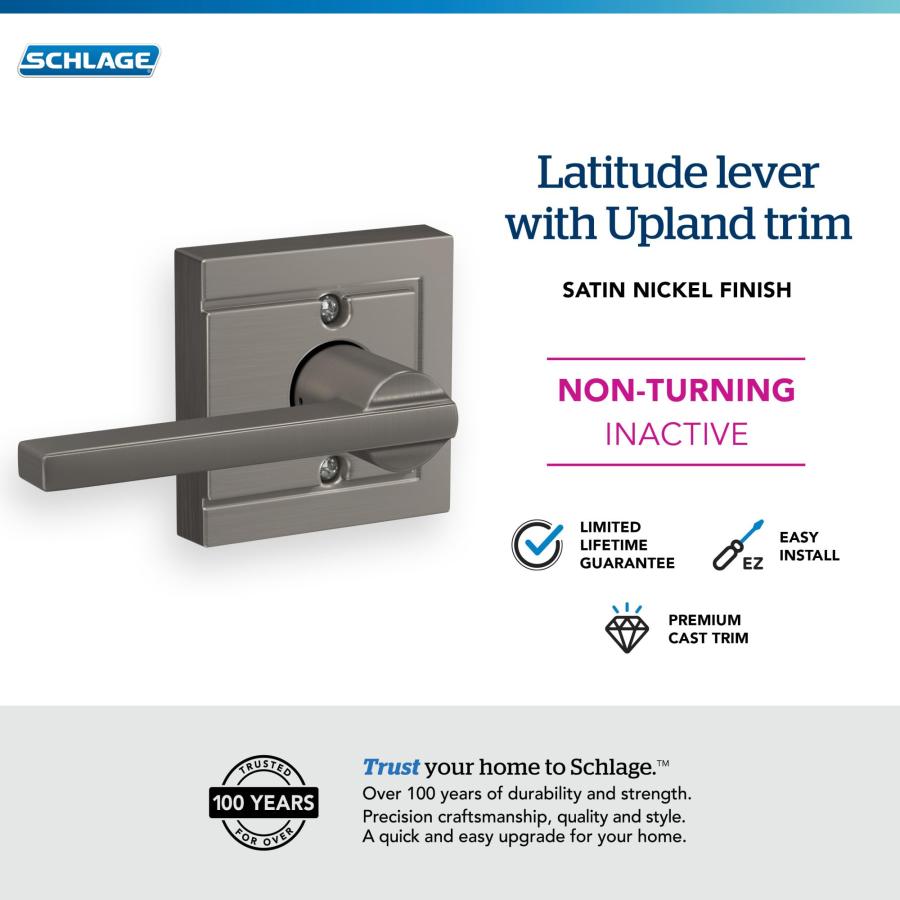 Schlage Lock Company ラティチュードレバー アップランドトリム 非ターンロック サテンニッケル (F170 LAT 619 ULD)_1