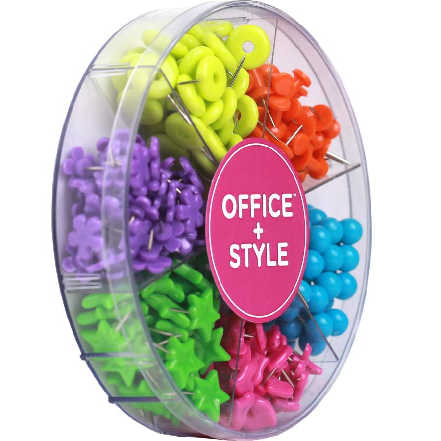 Office + Style オフィススタイル 装飾用 マルチカラー型 プッシュピン 6色 再利用可能 整理容器 280個 (OS-280SHAPEPP)_1