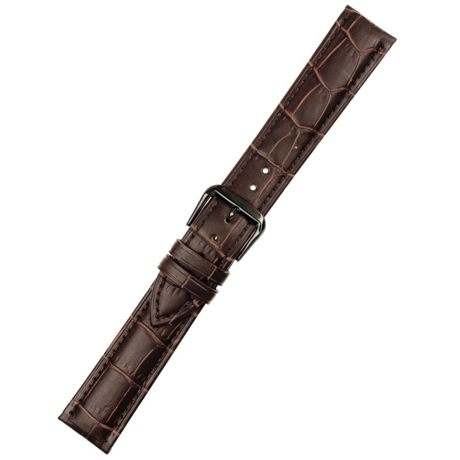 RECHERE アリゲーター型押し本革時計ベルト ピンバックル ブラウン 24mm 交換用ストラップの画像