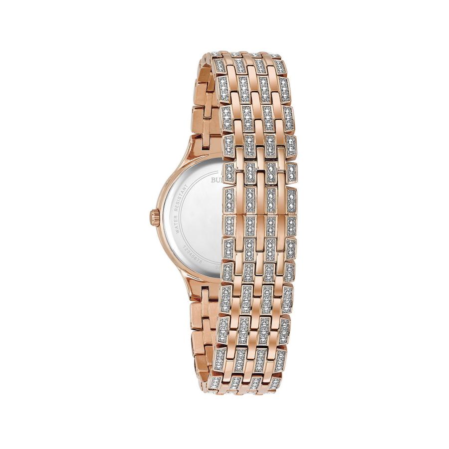Bulova レディース 98L235 スワロフスキークリスタル ローズゴールドトーン パヴェブレスレットウォッチの画像