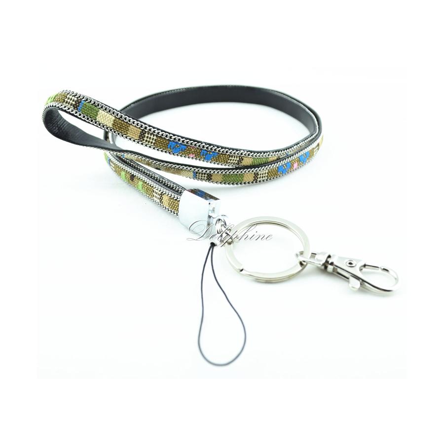 マルチカラーPatterned Leather Lanyard withチェーンエッジキー/ ID /セル電話ホルダーの画像