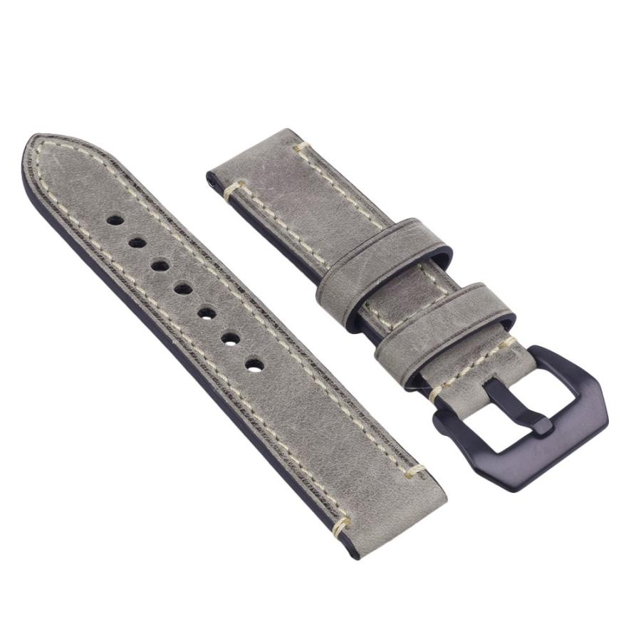 ZJ-Light 24mm ヴィンテージ本革 腕時計交換ストラップ グレーグリーン ブラックバックル パネライ対応の画像
