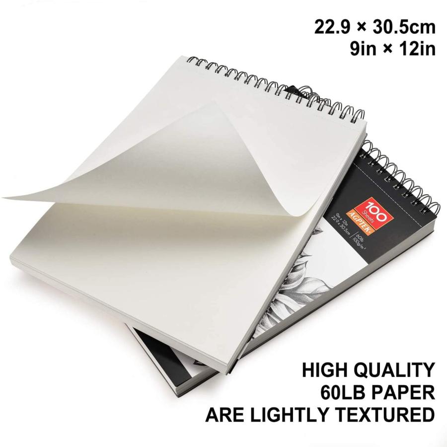 スケッチブック AGPtEK アートドローイングパッド 9 X 12 100枚 60ポンド/100g 2パック_2