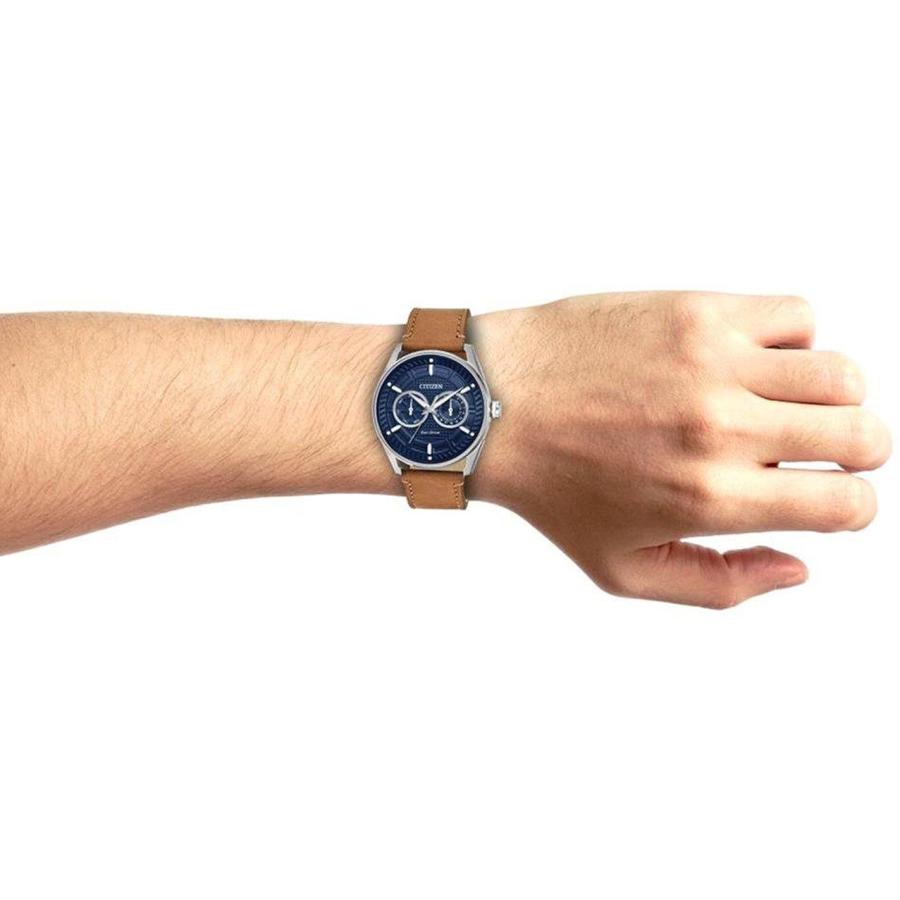 CITIZEN メンズ エコ・ドライブ Weekender腕時計 42mm SSケース ブラウン本革ストラップ ブルーダイヤル アナログデイ・デイト BU4020-01Lの画像