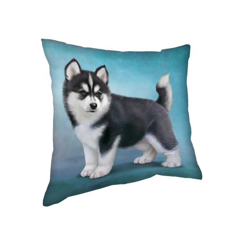 Black and White Siberian Husky Puppy Dog Throw Pillow (14×14)