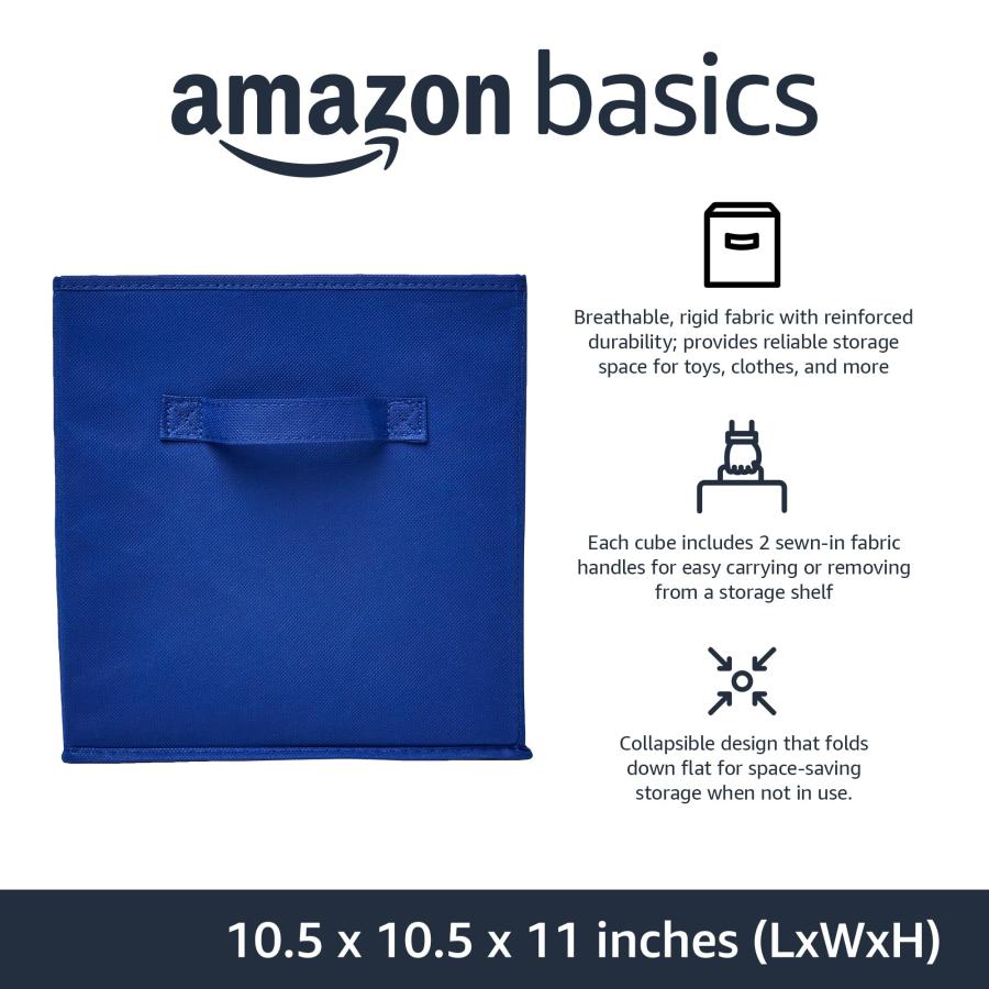 Amazonベーシック 収納ボックス 折りたたみ式 6点セット 取っ手付き ネイビー 27×27×28cm_1