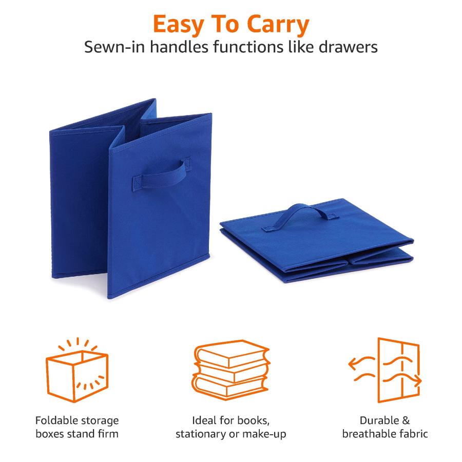 Amazonベーシック 収納ボックス 折りたたみ式 6点セット 取っ手付き ネイビー 27×27×28cm_3