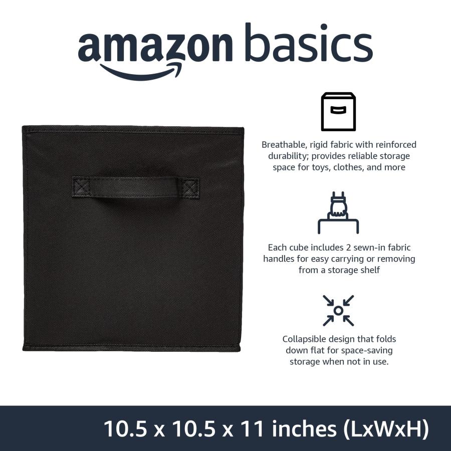 Amazonベーシック 収納ボックス 折りたたみ式 6点セット 取っ手付き ブラック 27×27×28cmの画像