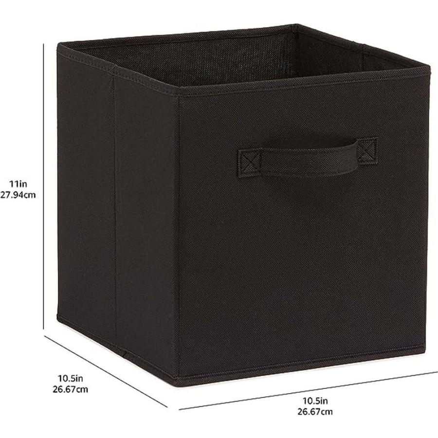 Amazonベーシック 収納ボックス 折りたたみ式 6点セット 取っ手付き ブラック 27×27×28cmの画像