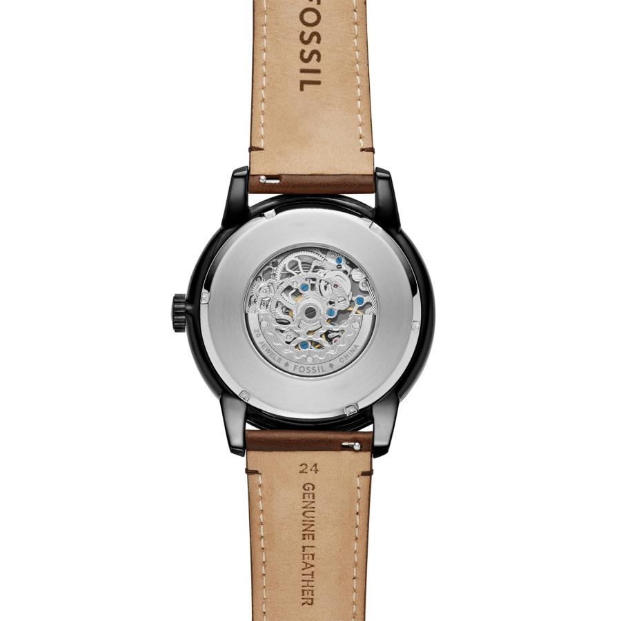 Fossil メンズ タウンズマン ME3155 自動巻き 48mm スケルトンダイアル ブラックケース ダークブラウンレザーの画像