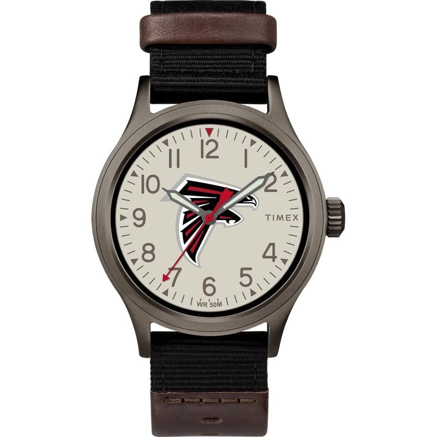 Timex NFL クラッチ アトランタ・ファルコンズ メンズ 40mm チームロゴ 本革アクセント ウーブンストラップ 公式ライセンス