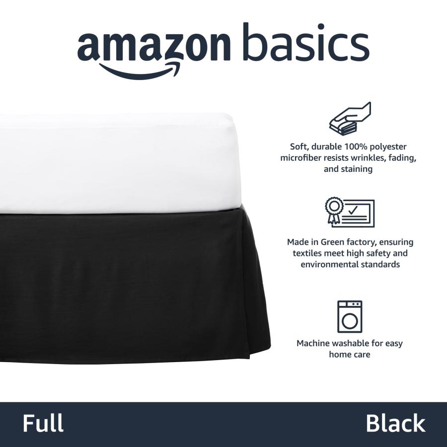 Amazonベーシック ベッドスカート プリーツ ブラック フルの画像
