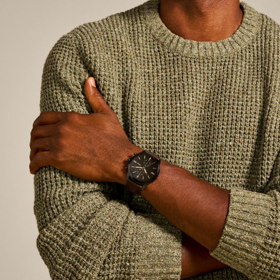Fossil Townsman FS5437 44mm クロノグラフ クォーツ ブラウンダイヤル 本革ストラップの画像
