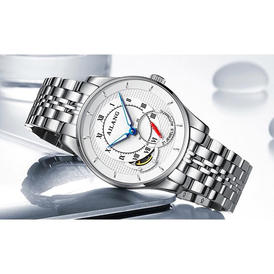 ailang高級ブランド自動機械メンズ5 LittleステンレススチールWatch (シルバーストリップwithホワイト面)の画像
