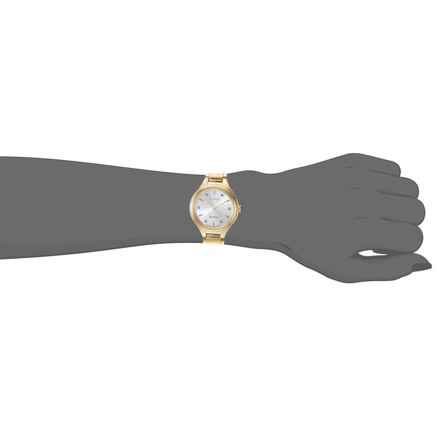 シチズン エコドライブ コルソ レディースウォッチ ステンレススチール ダイヤモンド, Gold Bracelet, Silver-White Dialの画像