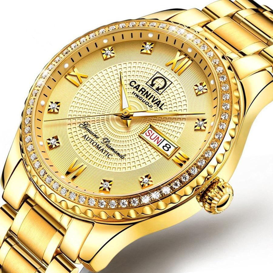 カップルウォッチ メンズ＆レディース 自動巻き機械式腕時計 ロマンチック カップル用 2個セット 40mm フルゴールド。の画像