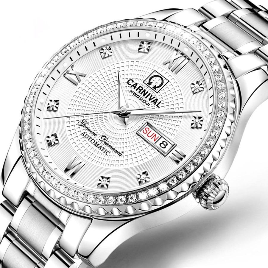 カップルウォッチ メンズ＆レディース 自動巻き機械式腕時計 ロマンチック カップル用 2個セット 40mm シルバーホワイトの画像