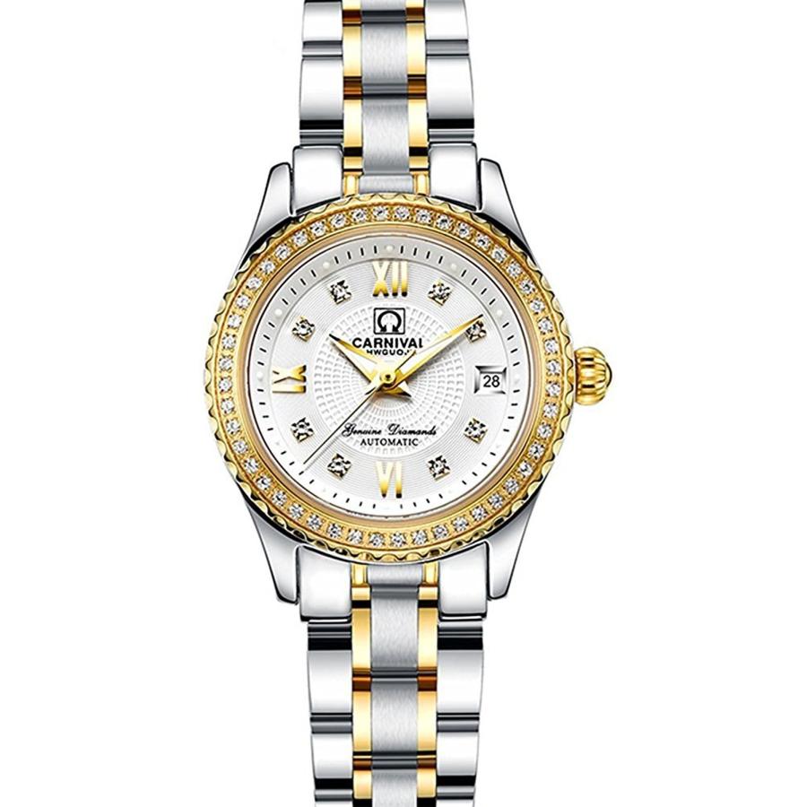 CARLIEN Couple Watches Men and Women Automatic Mechanical Watch Romantic for Her Or His Set of 2 (Silver Gold White)の画像