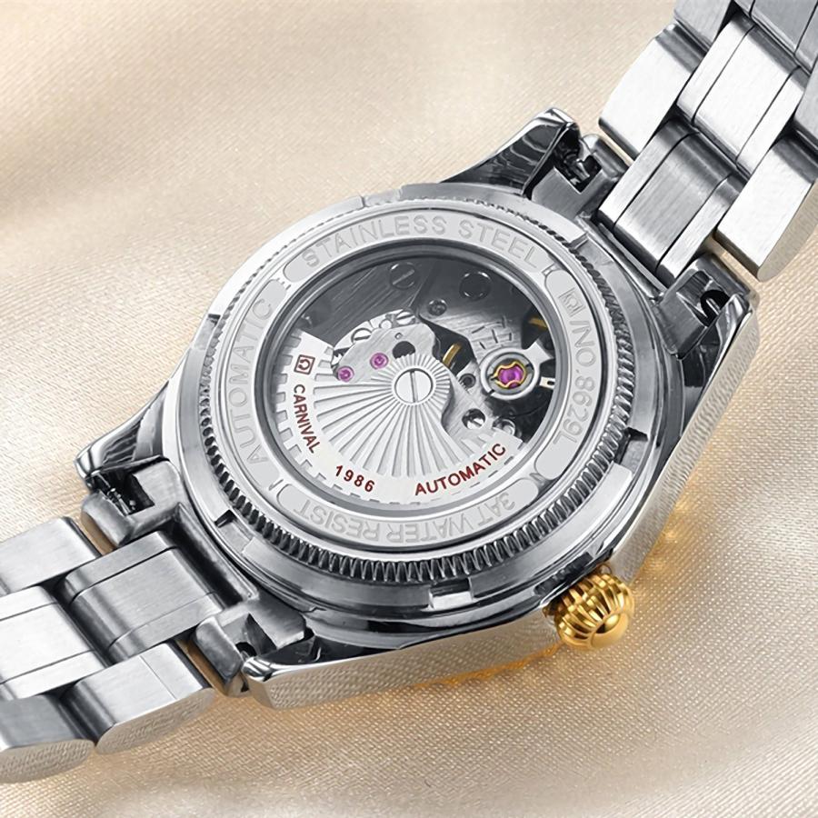 CARLIEN Couple Watches Men and Women Automatic Mechanical Watch Romantic for Her Or His Set of 2 (Silver Gold White)の画像