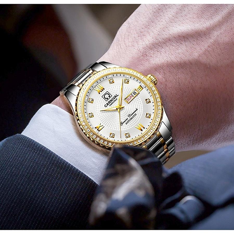 CARLIEN Couple Watches Men and Women Automatic Mechanical Watch Romantic for Her Or His Set of 2 (Silver Gold White)の画像