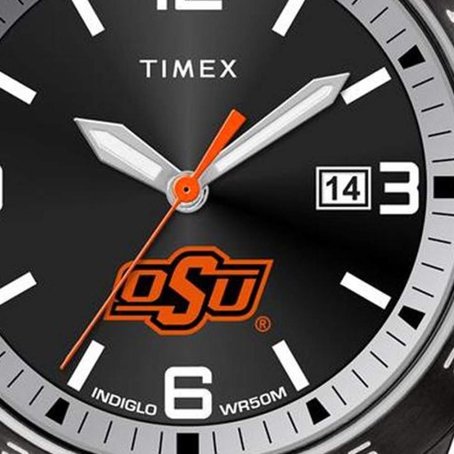 Timex トリビュート メンズ コレジエイト アクレイム 42mm腕時計 カンザス・ジェイホークス ブラック ステンレスエキスパンションバンドの画像