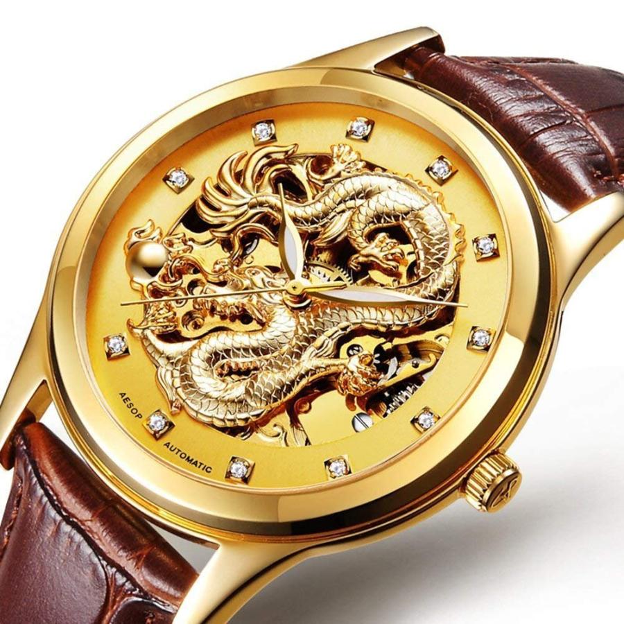 Couple自動機械腕時計サファイアガラスステンレススチールWatch彼女と彼のギフトセット 40mm ブラウンレザーの画像
