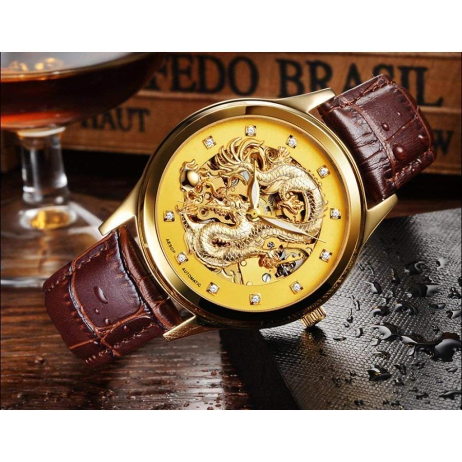 Couple自動機械腕時計サファイアガラスステンレススチールWatch彼女と彼のギフトセット 40mm ブラウンレザーの画像