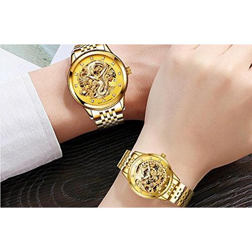 CARLIEN Couple Automatic Mechanical Watch Sapphire Glass Stainless Steel Watch Her and His Gift Set (Gold)の画像