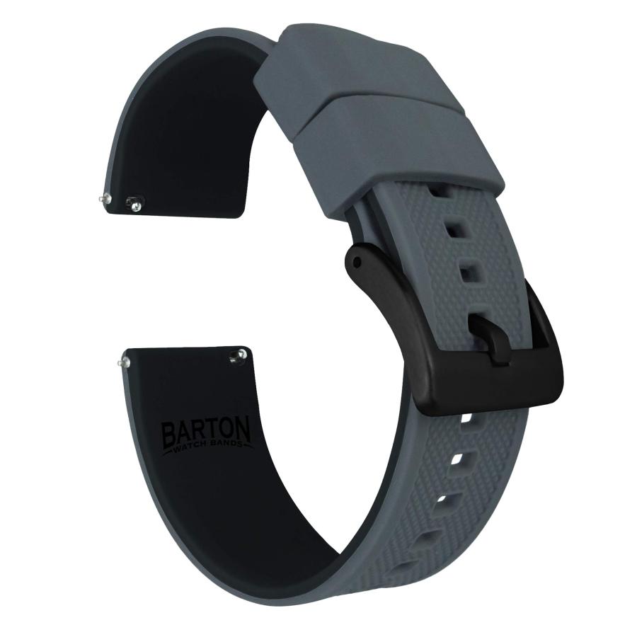 [BARTON WATCH BANDS] エリート シリコン腕時計用バンド スモークグレー/ブラック – ブラックバックル クイックリリース 22mm スモークグレー（上）/ ブラック（