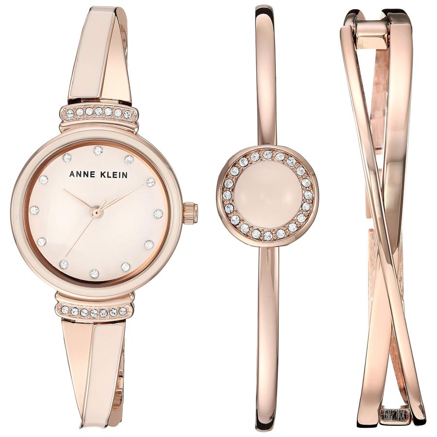 Anne Klein レディース スワロフスキークリスタルアクセント付き腕時計とバングルセット Rose Gold/Pink