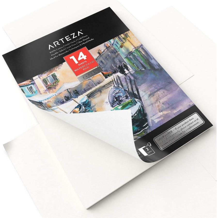 ARTEZA 水彩紙 14シート 9x12インチ 水彩パッド 140ポンド / 300gsm コットン100% 両面 コールドプレス 中性アートペーパー_3