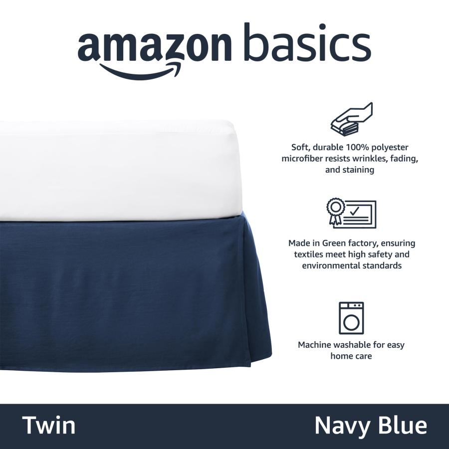 Amazonベーシック ベッドスカート プリーツ ネイビーブルー ツインの画像