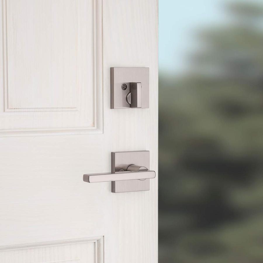 Kwikset Vancouver Front Door Lock Handle and Deadbolt Set， Entry Handleset Exterior with Interior Reversible Lever， Satin Nickel， Pick Resistant Smart_1
