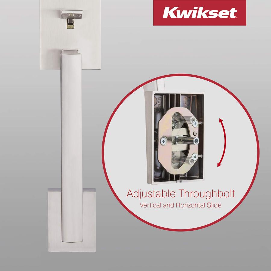 Kwikset Vancouver Front Door Lock Handle and Deadbolt Set， Entry Handleset Exterior with Interior Reversible Lever， Satin Nickel， Pick Resistant Smart_2