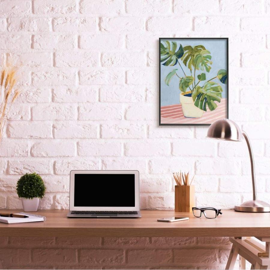 Stupell Industries Monstera Indoor Plant Leaves Green Pink Painting_1