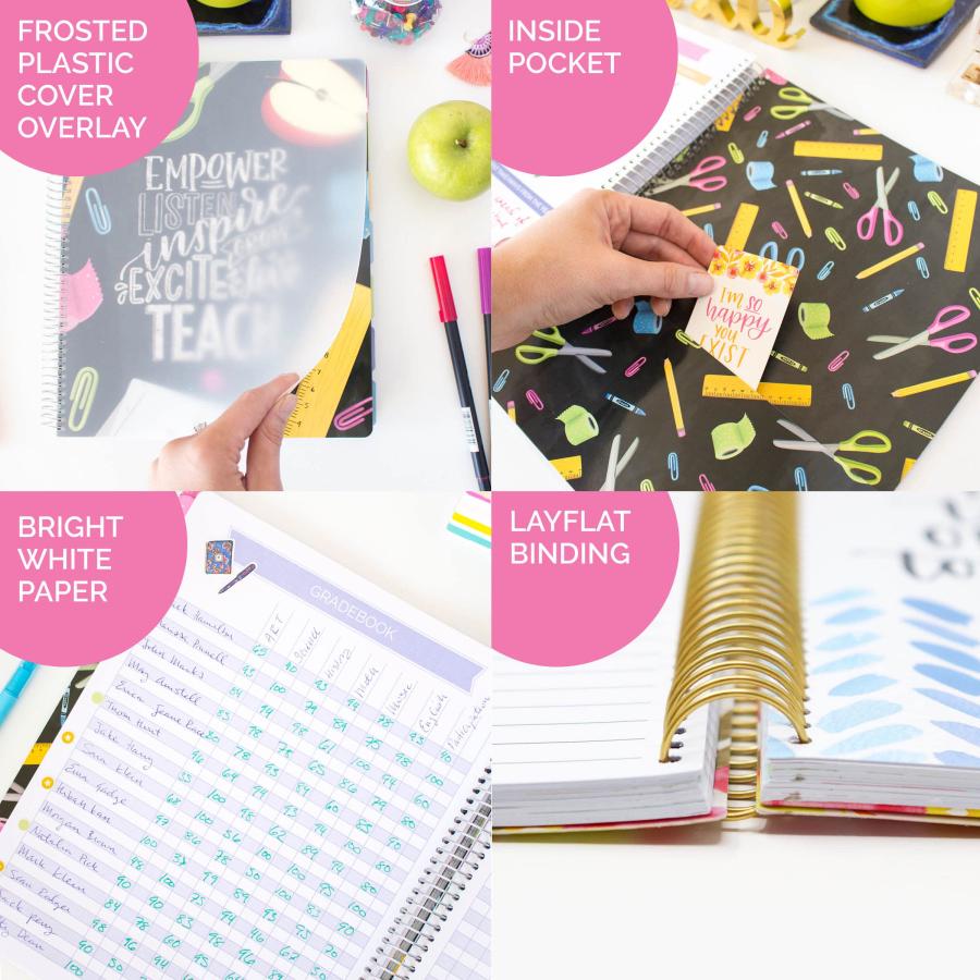 Bloom daily planners 日付なし 学年教師 計画＆カレンダー - レッスンプランオーガナイザーブック つや消し保護カバー付き(9インチ x 11インチ) - 黒板の画像