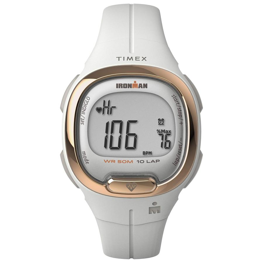 TIMEX IRONMAN Transit 33mm 心拍計 アクティビティトラッキング 100時間クロノグラフ Indiglo 100m防水 ホワイト×ローズゴールド