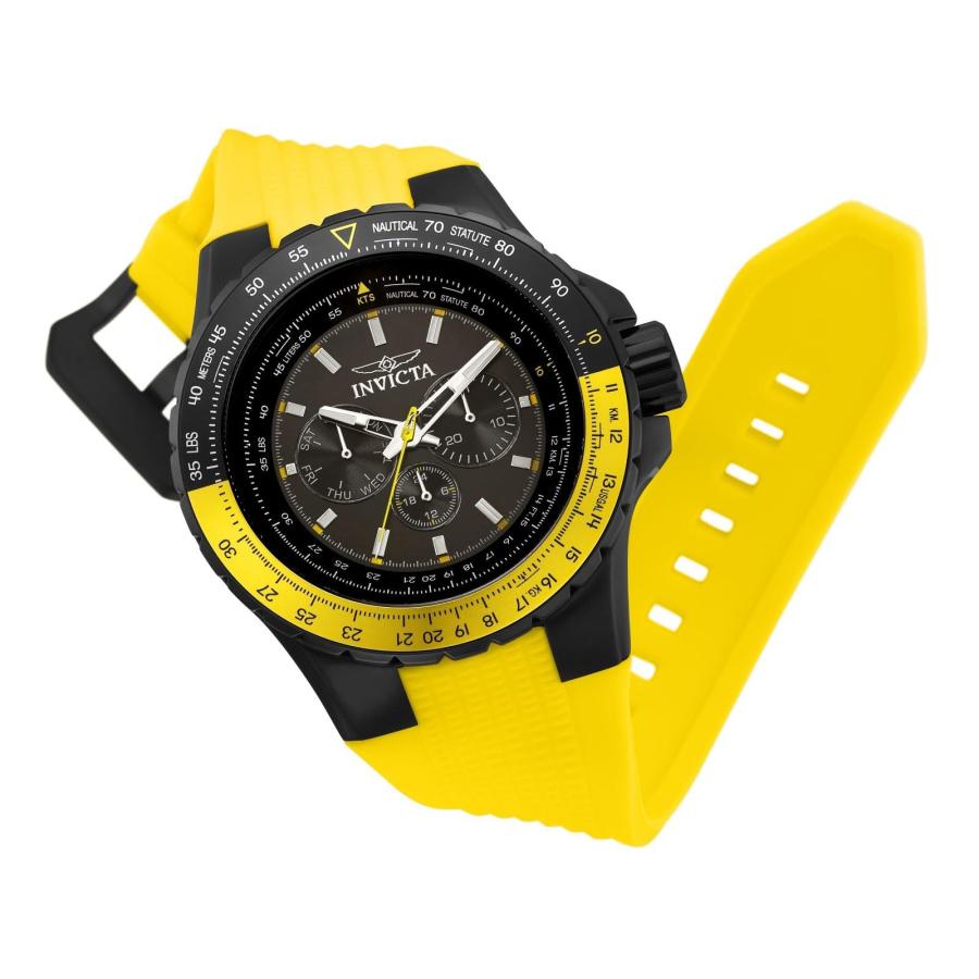 Invicta アビエイター 33038 50mm ブラックケース ルミナスハンド イエローシリコン 日本製クォーツの画像