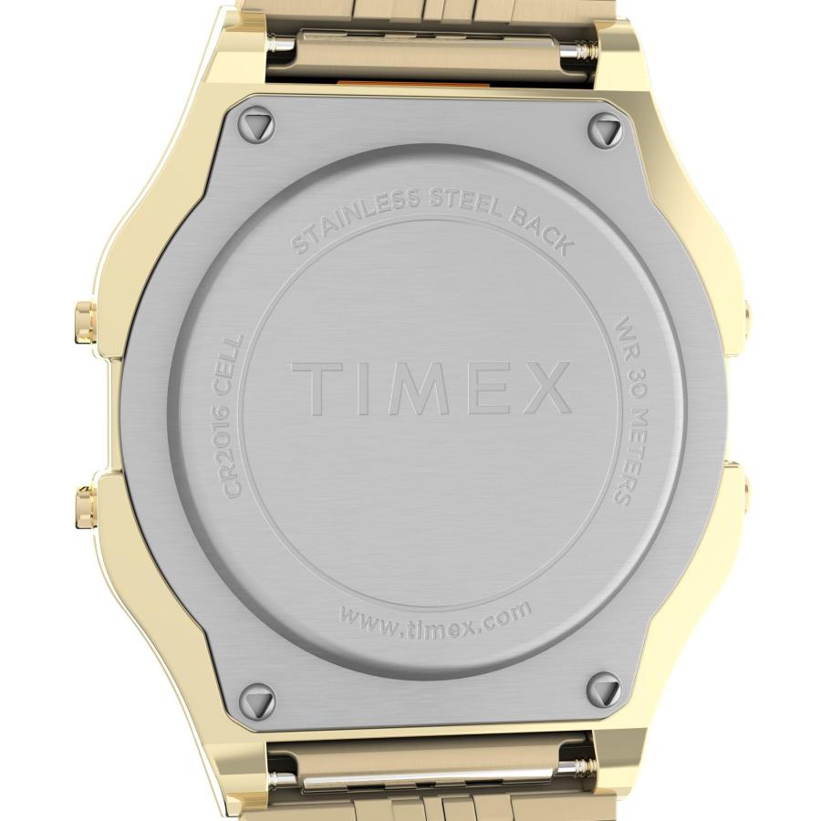 Timex T80 34mm ゴールドトーン ステンレスブレスレット クロノグラフ 日付表示 レトロデジタルの画像